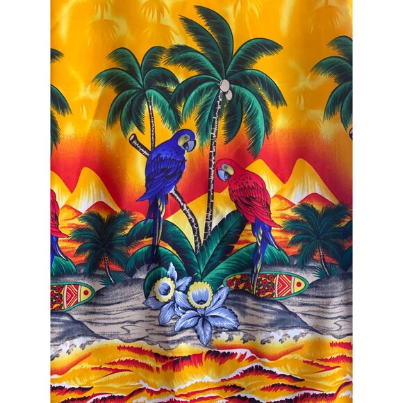 Hawaiian Shirt Macaw Parrot Palm Trees Surfboards Floral Jungle button Shirt - Picture 14 of 15